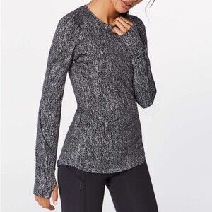 Lululemon Shirt Black White Extra Mile Long Sleeve Running Luon Suited Jacquard